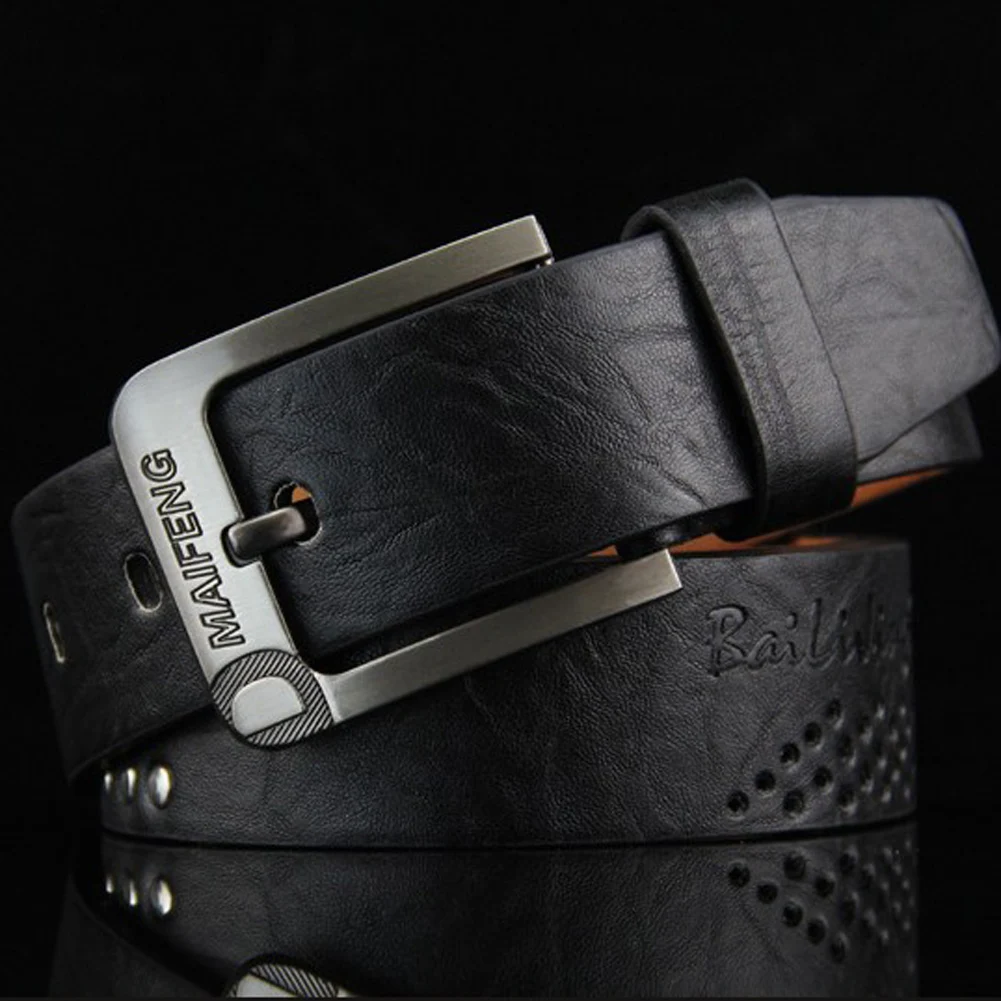 2019 Leather Belt Men Classic Pin Buckle Men\'s Belt Luxury Genuine Punk Rivet Waist Belt Vintage Metal Embossing Mens Belts Hot