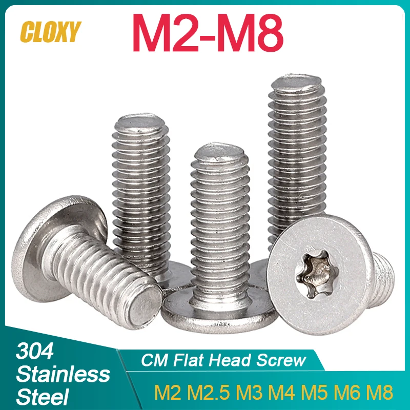 20/ 10/ 5pcs M2 M2.5 M3 M4 M5 M6 M8 CM Six-Lobe Torx Ultra Thin Super Low Flat Wafer Head Screw Bolt 304 Stainless Steel