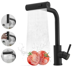 Nickel 304 Stainless Steel Pull-out Kitchen Faucet Waterfall Hot And Cold Mixed Water Sink Tap Multi-function Rinse Rotate 3668