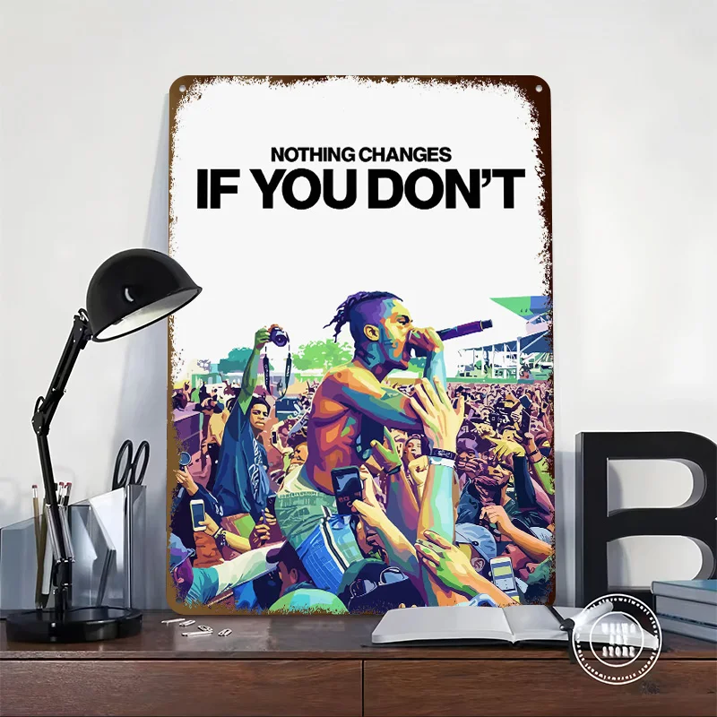 Rapper Performing Live to a Crowd Personalized 3D Textured Metal Poster Wall Art Vintage Tin Signs for Decoration At Home Decor