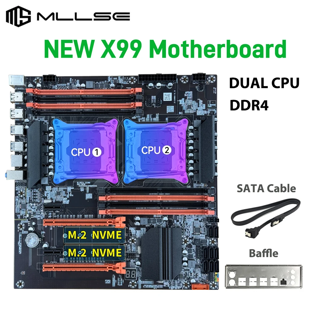

Материнская плата X99 с двумя процессорами LGA 2011-3 и двойным разъемом для настольных ПК, чип C612, поддержка USB3.0 SATA3 DDR4 M.2 NVME Intel Xeon X99