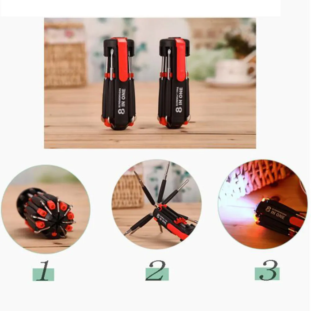 8 in 1 Portable Precision Pen Screwdriver Set Steel Construction with Clip for Shirt Pocket LED Light Built- Outdoor