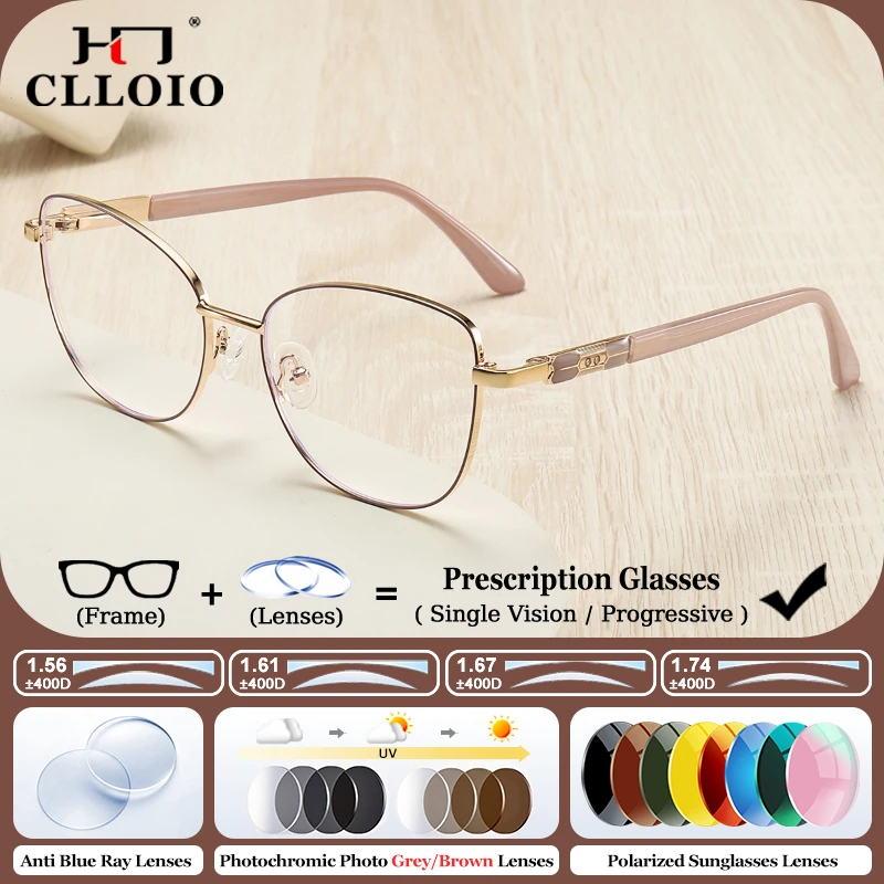 

CLLOIO Fashion Women Optical Reading Prescription Glasses Cat Eye Myopia Eyeware Anti Blue Light Progressive Computer Eyeglasses