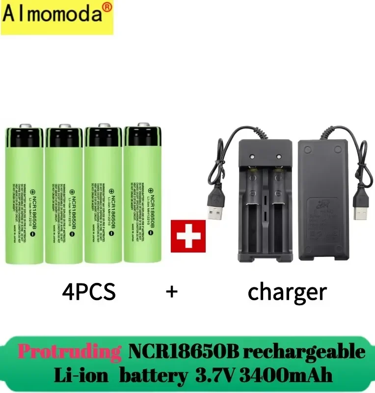 2024 protruding 100% USB rechargeable lithium battery NCR18650 3.7V 3400mAh 34B USB charger original battery cell flashlight