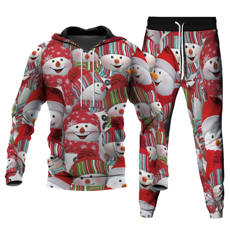 Hoodies Sets Of Clothes For Men Christmas Deer 3D Print Men Casual Pullover Oversize Loose Tracksuit Sweatshirts+Pants 2Pcs Sets