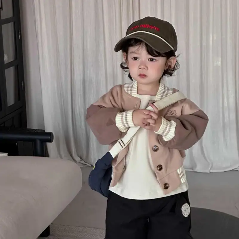 

Детская повседневная куртка с надписью для девочек, модная детская одежда, осень 2024, новое детское пальто с длинными рукавами, бейсбольная форма для мальчиков, хлопок