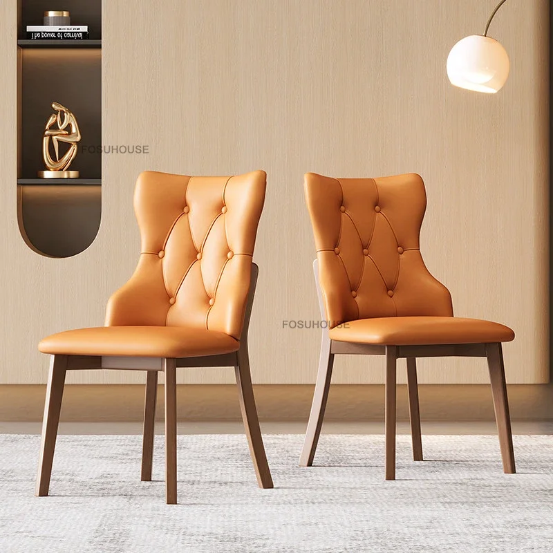 American Retro Solid Wood Home Dining Chairs Modern Hotel Meeting Chair Restaurant Luxury Soft Back Chair Dining Room Furniture