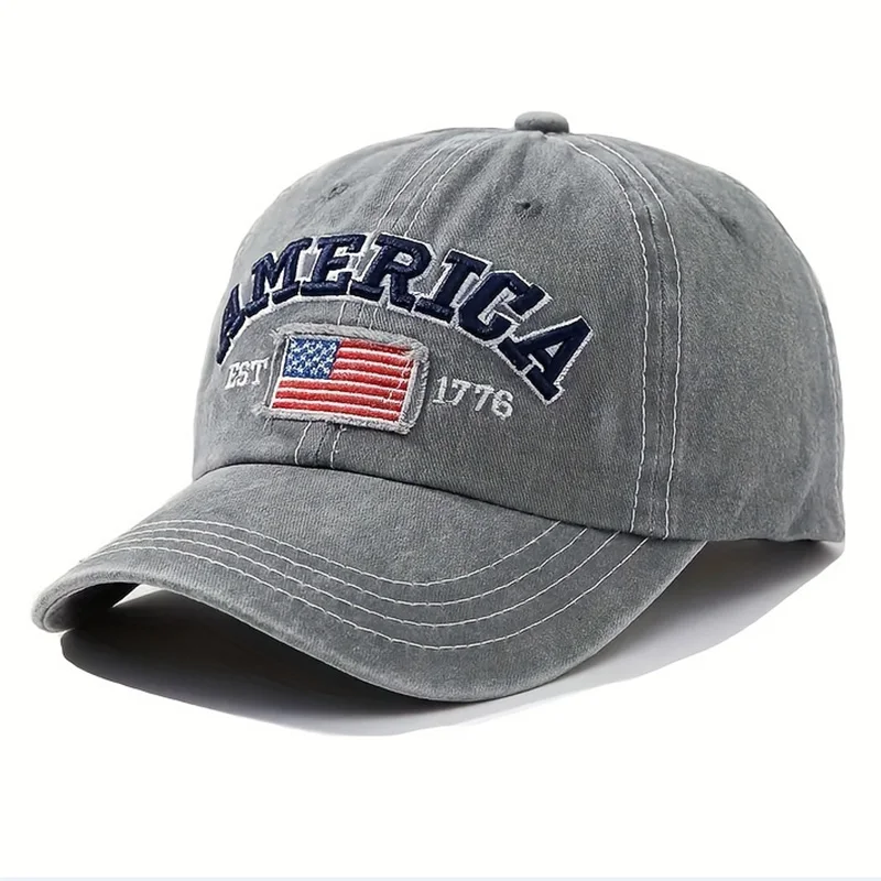 Vintage-Baseballkappe mit USA-Flagge, bestickt – auffälliger Schriftzug, Distressed Wash, Sonnenschutz – trendige Papa-Mütze für den Außenbereich – Detail 8
