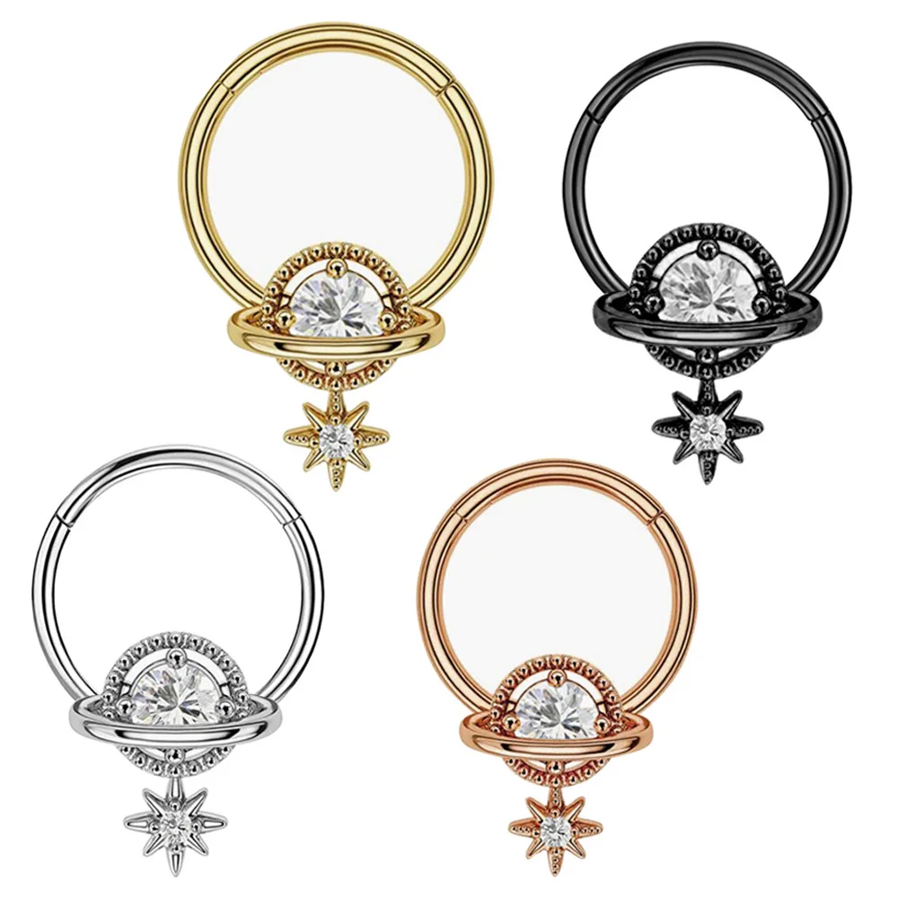 Septum Rings Planet Jewelry Surgical Steel Daith Piercing Jewelry CZ Hinged Segment Helix Earrings Cartilage Piercing Jewelry