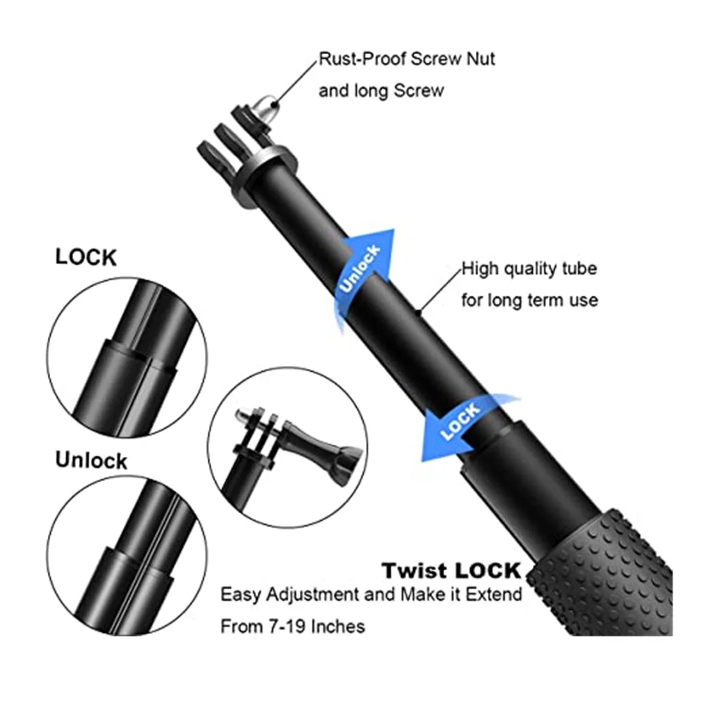 Hongdak Aluminium legierung ausziehbare Handheld Selfie Stick Ein beins tativ Teleskops tange Telefon clip für Gopro Held 11 10 9 insta360