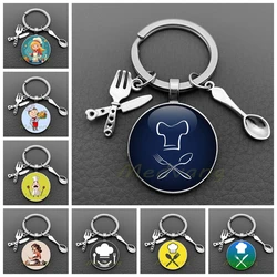 New Cooking Keychain Chef Hat Knife and Fork Glass Art Keychain Gifts Chefs and Cooking Enthusiasts Jewelry Gifts