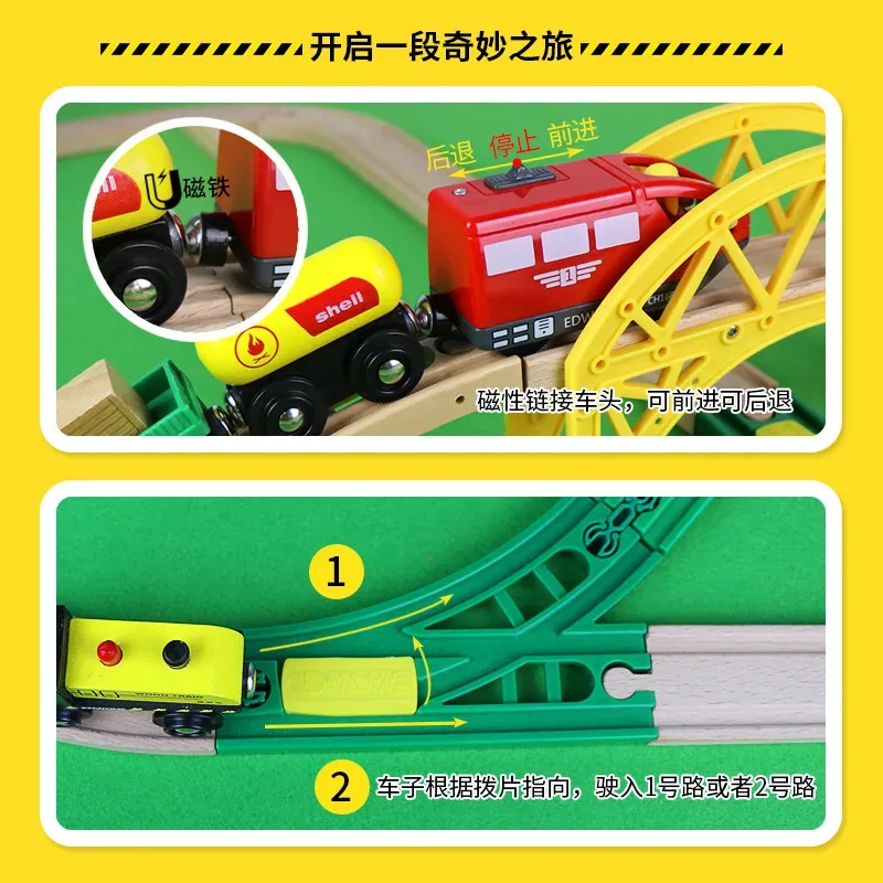 TOPMAYA Set di costruzioni con anelli per autostrada Treno magnetico elettrico ferroviario per tutte le marche Giocattolo ferroviario in legno