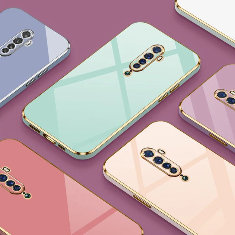 For Oppo Reno2 Case Luxury Square Plating PCKM70, PCKT00, PCKM00, CPH1907 Phone Case ShockProof Silicone Back Cover Fundas