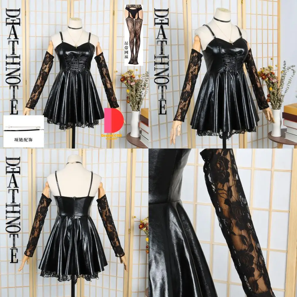 

Hot Anime Cosplay Costume Misa Amane Sexy Black Dress with Cross Necklace Role Play Women Wig for Comic Con Halloween Outfit