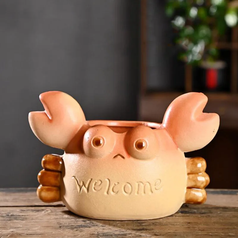 Cartoon Coarse Pottery Big Tong Crab Succulent Plant Pot Breathable Bonsai Vase Desktop Plant Ornaments Garden Art Home Decor