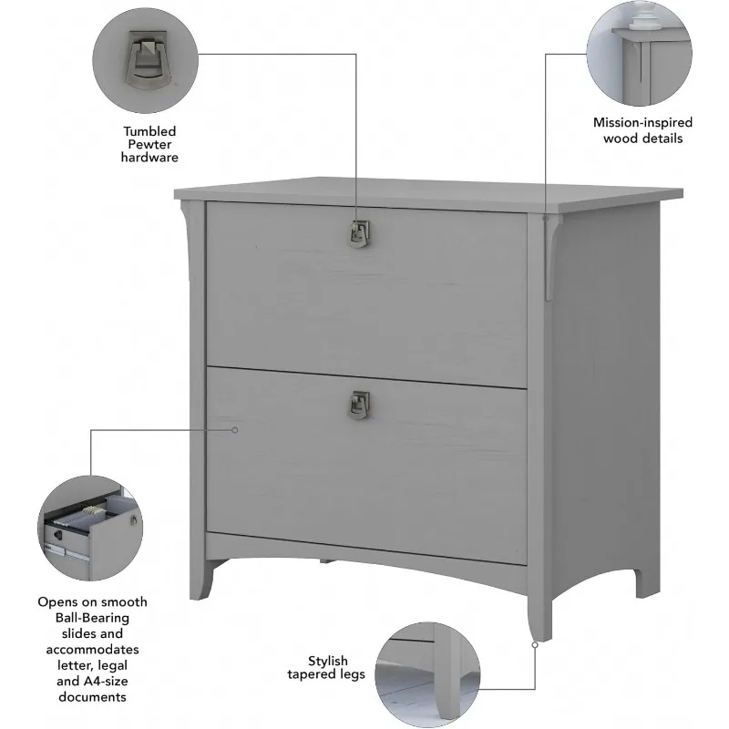 2 Drawer Lateral File Cabinet, Cape Cod Gray, Home Office Storage Organizer with Drawers, 20"D x 32"W x 30"H