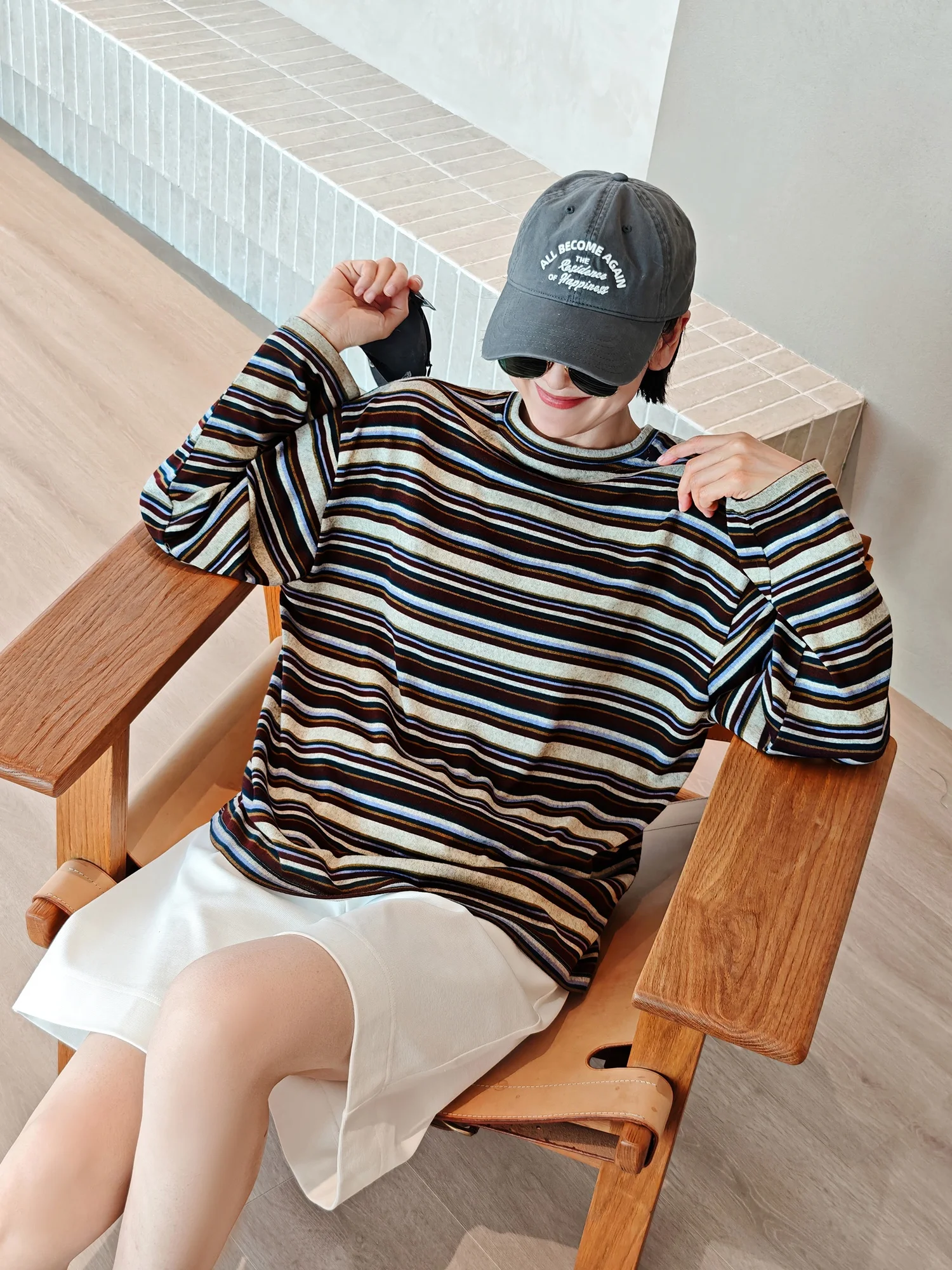 

Loose Fit Long Sleeve round Neck T-Shirt Women's Casual Style Striped Color Block Polyester Fiber Polyester Blend Spring Summer