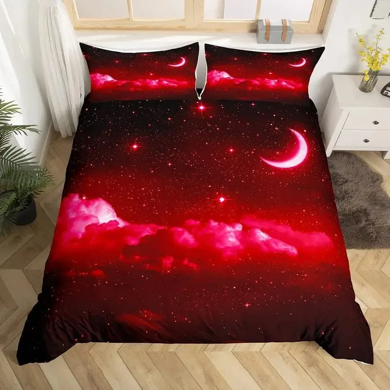 Sparkling Stars Bedding Set Galaxy Duvet Cover,Constellation Astrology Zodiac Nebula Comforter Cover Pink Horoscopes Quilt Cover