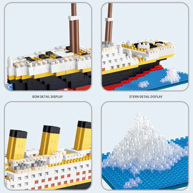 Hot Selling Gigantische Romantische Titanic Schip Model Kinderen Speelgoed Assemblage Bouwsteen Plastic Baksteen Met Licht Kinderen Speelgoed