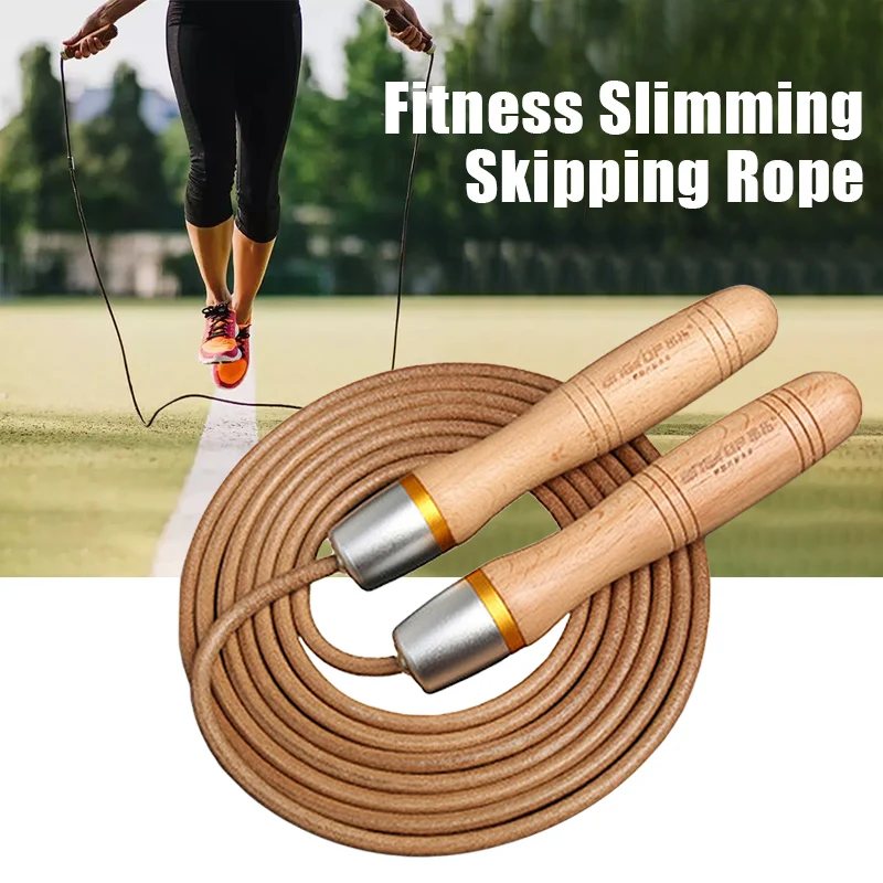 Jump Rope Professional Cowhide Leather Ropes Rapid Speed Jumping Rope with Wooden Handle Skipping Rope Gym Fitness Slim Body