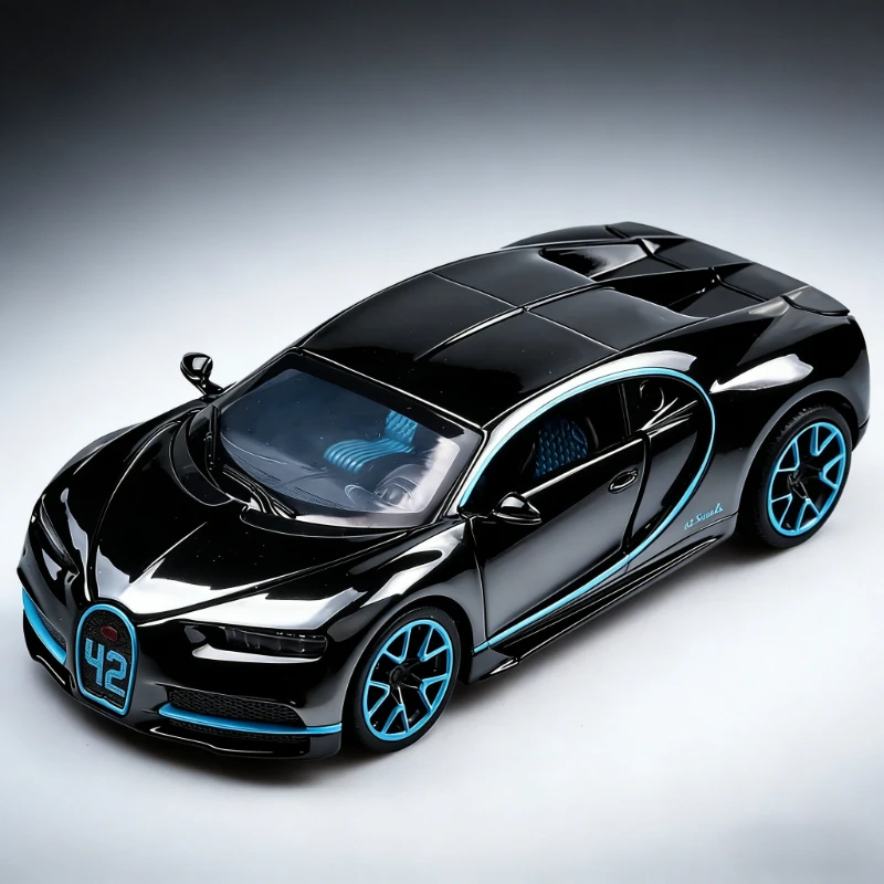 

Модель спортивного автомобиля 1:32 Chiron, литая из сплава, с открывающимися дверями, звуком и светом, гоночная модель для детей