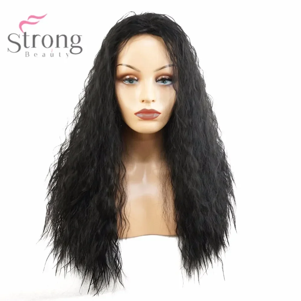 StrongBeauty của Phụ Nữ Tổng Hợp Không Nắp Wig 24 "Đen Dài Mái Tóc Xoăn Tự Nhiên Tóc Giả Nhiệt Sợi Kháng