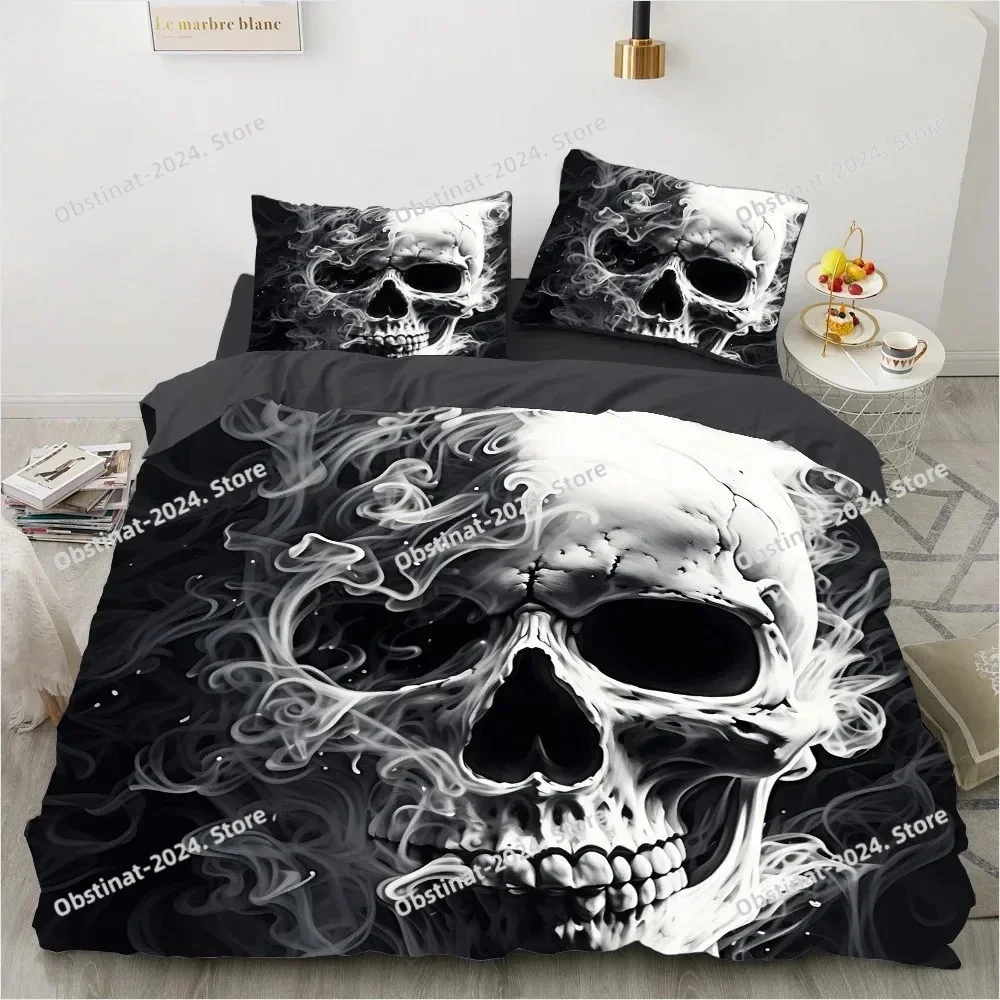 Black Skull Bedding Set Cartoon Comforter Sets Double Queen King Twin Full Size Duvet Cover Set Kids Girls White Bed Linen