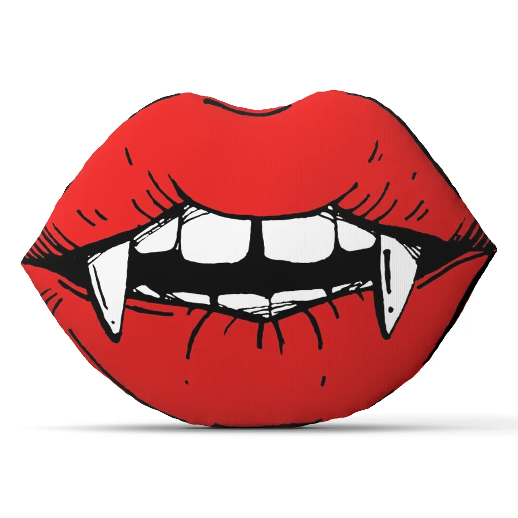 Vampire Fangs Crimson Lips Irregular Plush Pillow Halloween Throw Cushion Horror Home Decor Spooky Sofa Accent Party Gift