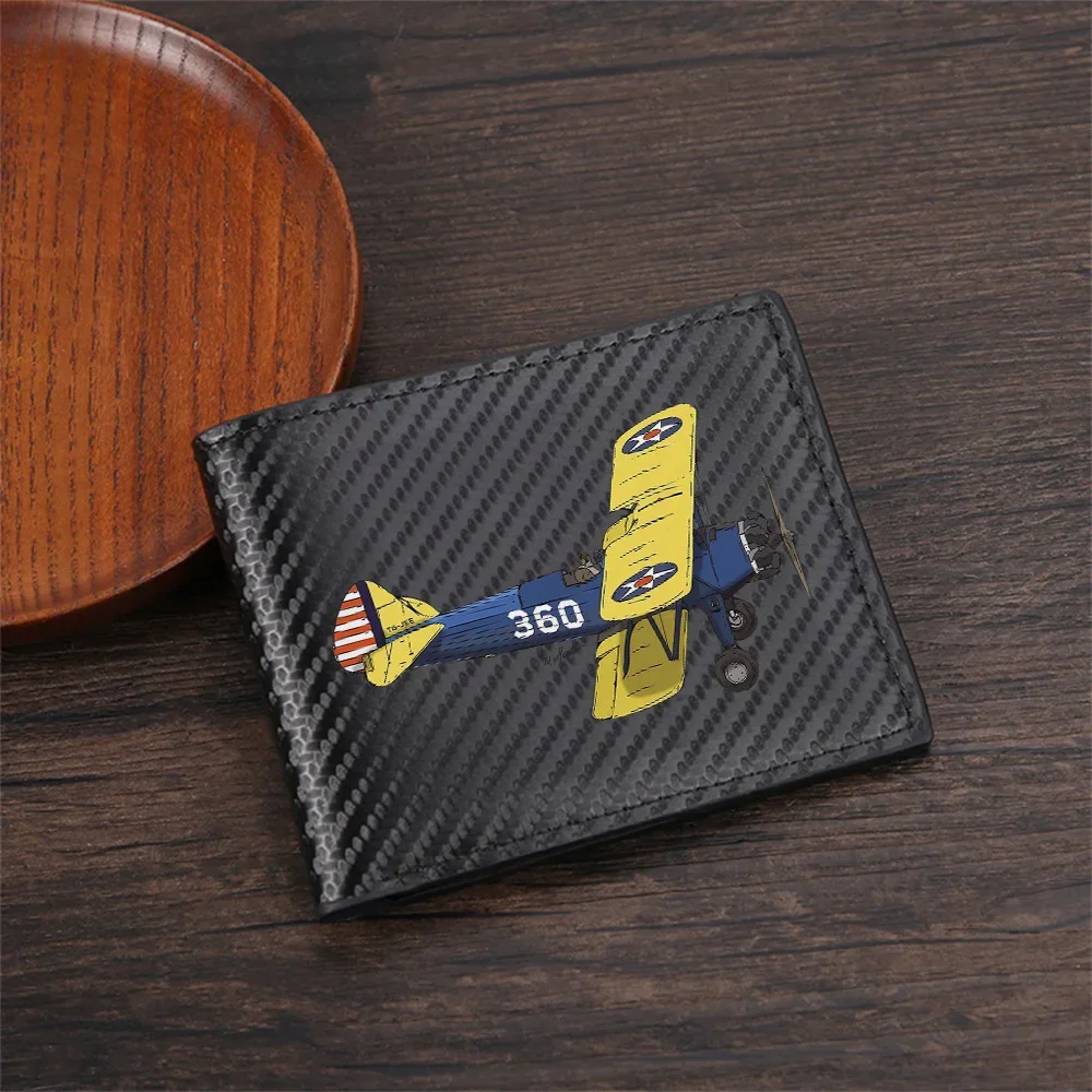 Yellow wings blue fuselage star white number Men's Wallets Simple Business Modern Stylish Printing Design Gifts For Father Boyfr