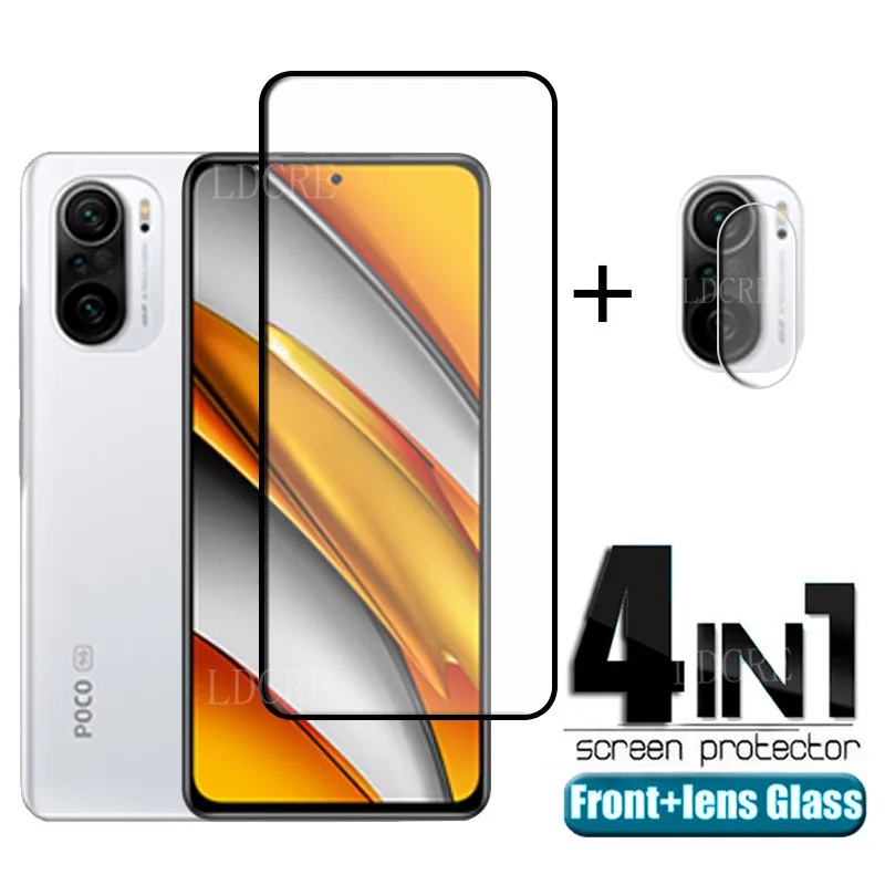 4IN1 For Poco F3 Glass For Xiaomi Poco F3 Tempered Glass Film 9H HD Full Glue Cover Screen Protector For Poco F 3 F3 Lens Glass