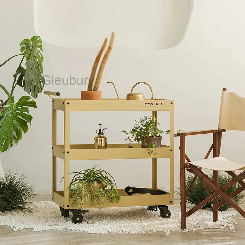 Multi-Functional Utility Trolley,Modern Industrial Style Plant Stand, Rolling Side Cart for Kitchen, Living Room & Balcony Decor