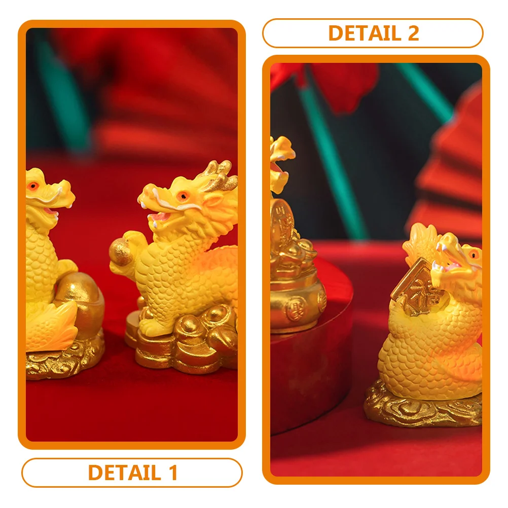 4 Pcs Gold Decor Zodiac Dragon Dolls Decorative Statues Desktop Tiny Toys Dashboard Table Figurine Golden Miniature Figure