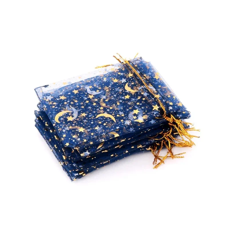 

50pcs/lot Star Moon Organza Jewelry Bags Tulle Sheer Sachets Drawstring Gift Bag Wedding Party Favor Pouches Jewelry Organizer