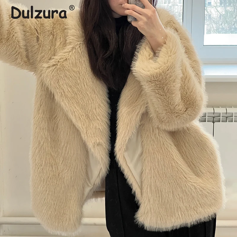 Luxury Brand Designer Faux Fur Coat Jacket Women 2023 Winter Gradient Animal Color Loose Oversize Long Fluffy Overcoat Outerwear