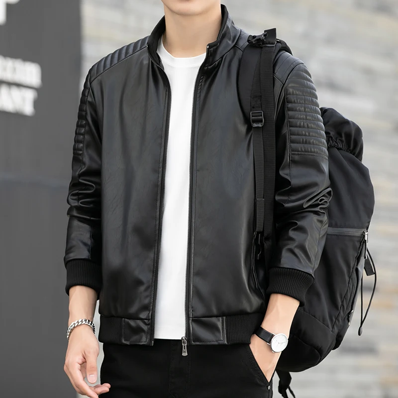 

2026 new leather jacket men's spring and autumn jacket men's standing collar casual windbreaker fashion men's clothing black