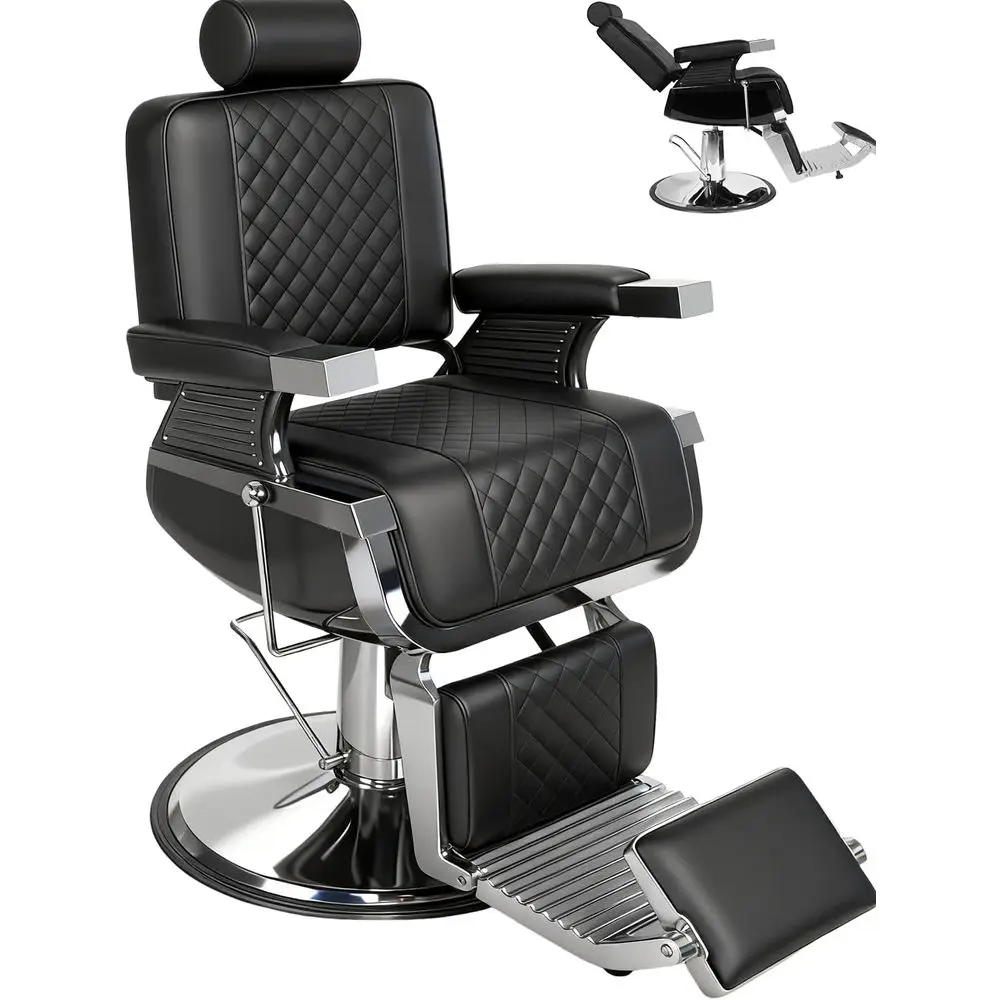 

Винтажное кресло для парикмахеров и татуировщиков, усиленное, с откидной спинкой, черное