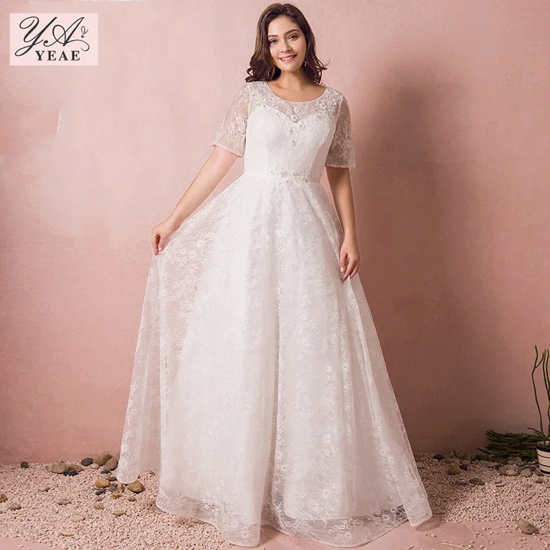 

2025 Plus Size Wedding Dress, Summer Lace Round Neck Bridal Gown for Bride, Slim Fit Formal Evening Dress