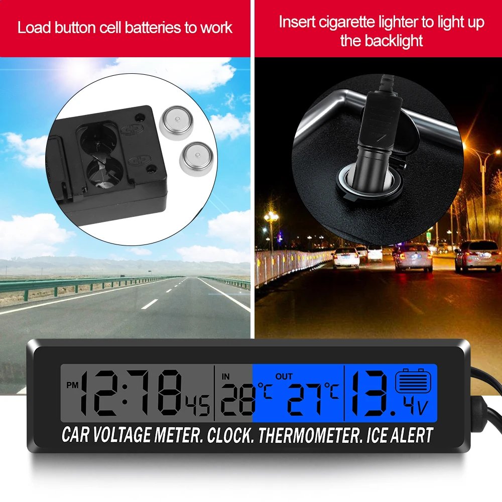 4 in 1 Clock Calendar Thermomete Car Multi-Function Color Screen Voltage With LCD Time Date In-Car Outdoor Temperature Display