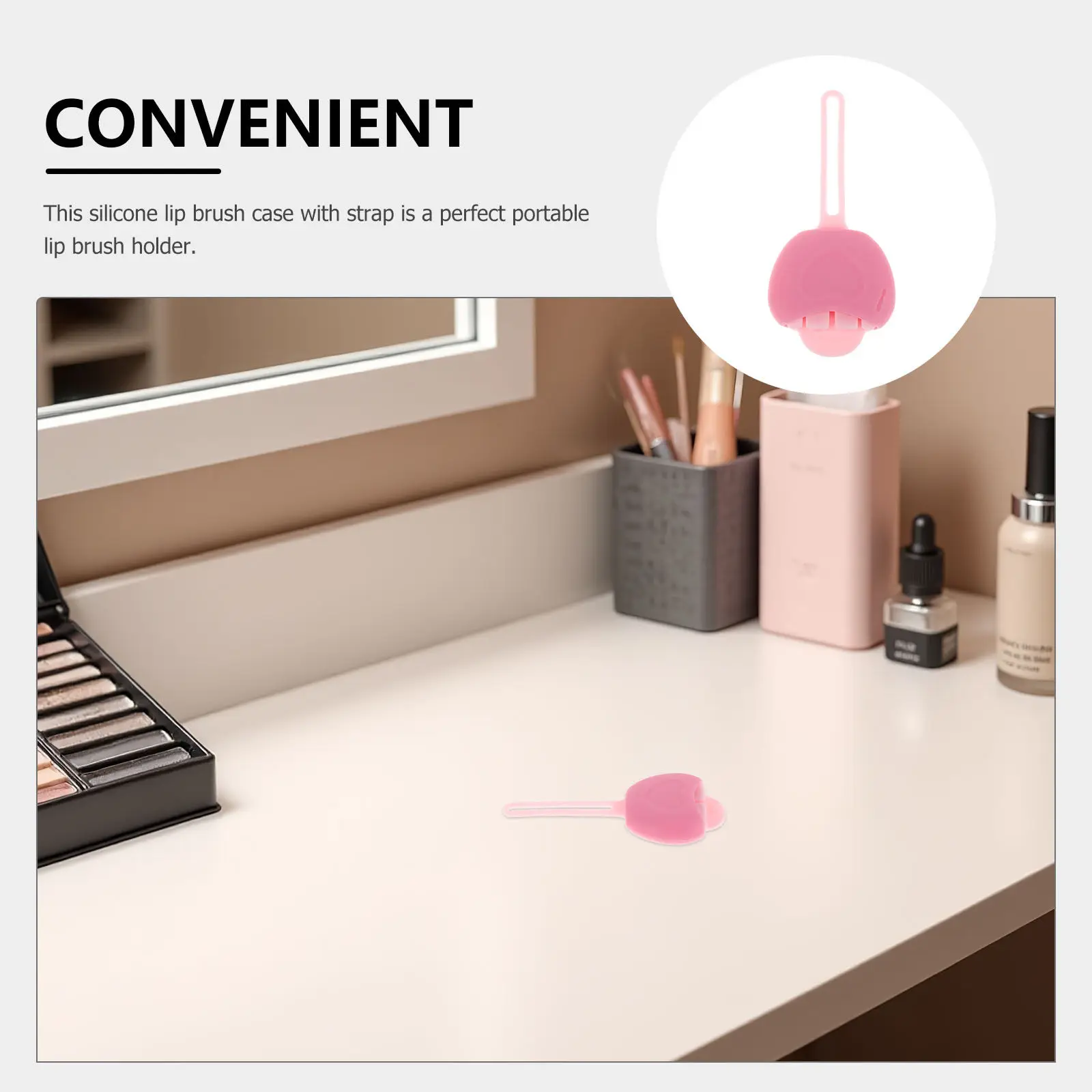 Compact Silicone Lip Brush Storage Case Pink Portable Protector for Daily Use Holds 3 Brushes Travel Friendly Makeup Tool