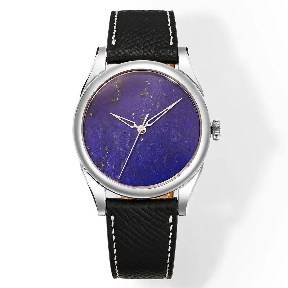 HUASUO Retro 38mm Gemstone Dial Men Watch Natural Lapis Lazuli Swiss SW200 Automatic Mechanical Movement Watches Waterproof 50m