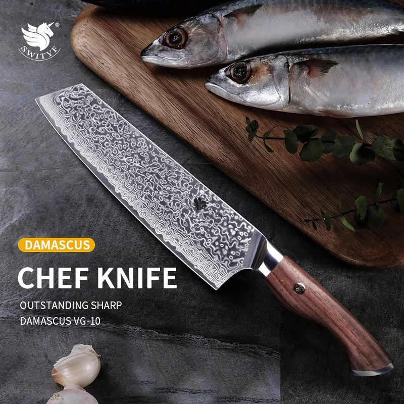 

8 Inch Kiritsuke Knife 67-Layers Damascus VG10 Steel Blade Sharp Chefs Cleaver Slicing Japanese Kitchen Knives Rosewood Handle
