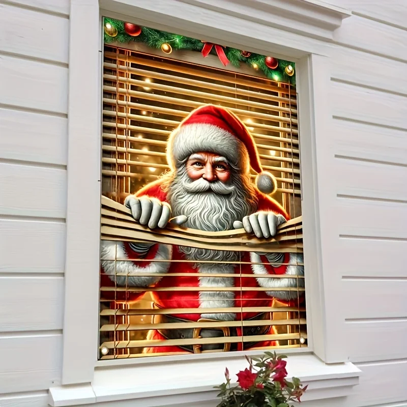 1pc Santa Claus Fenster Abdeckung 2D Weihnachten Neue Jahr Dekoration Indoor Outdoor Party Liefert Polyester Foto Hintergrund Tuch