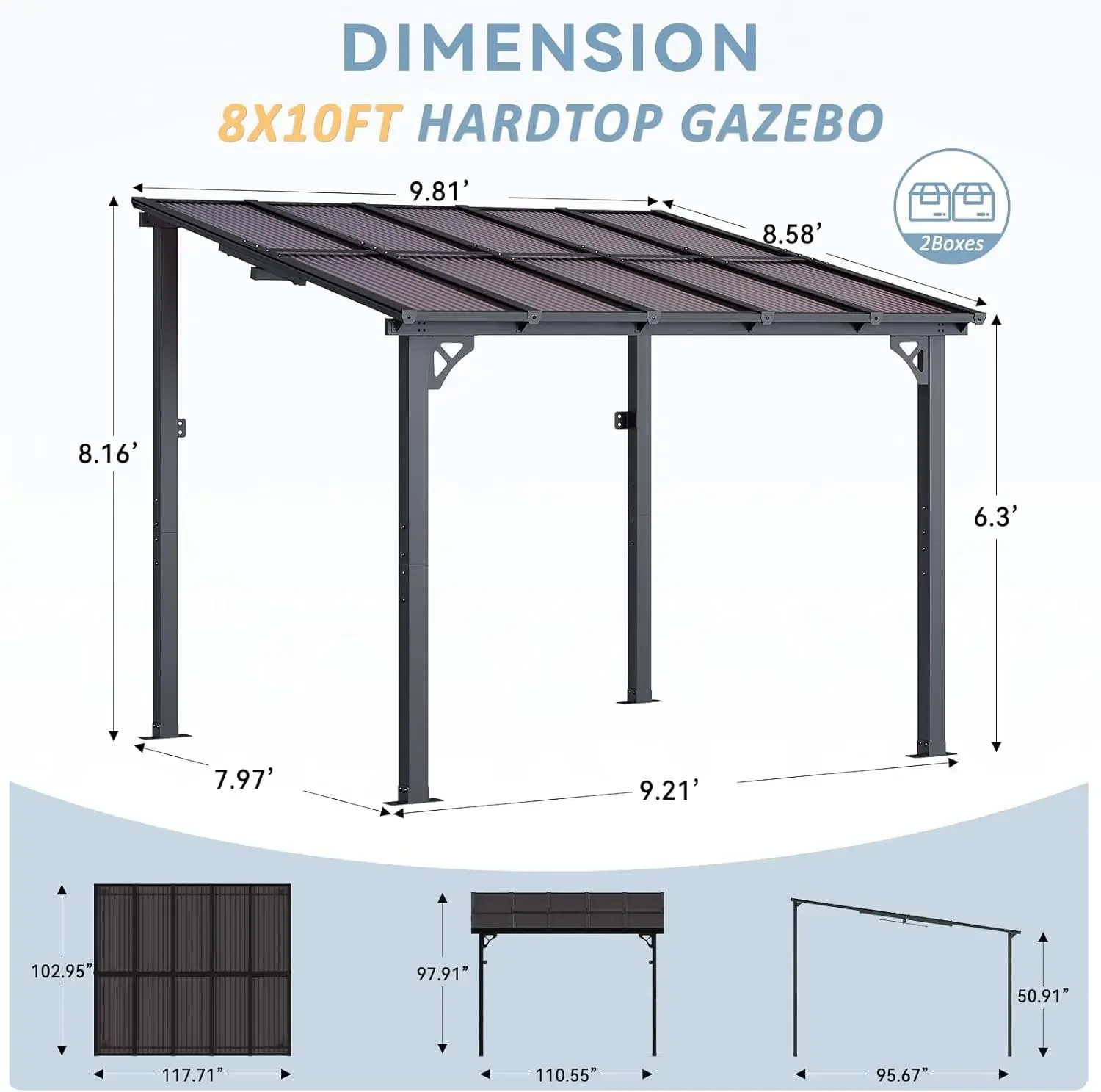 8' X 10' Gazebo for Patio, Gazebo Pergola with Sloped Roof, Large