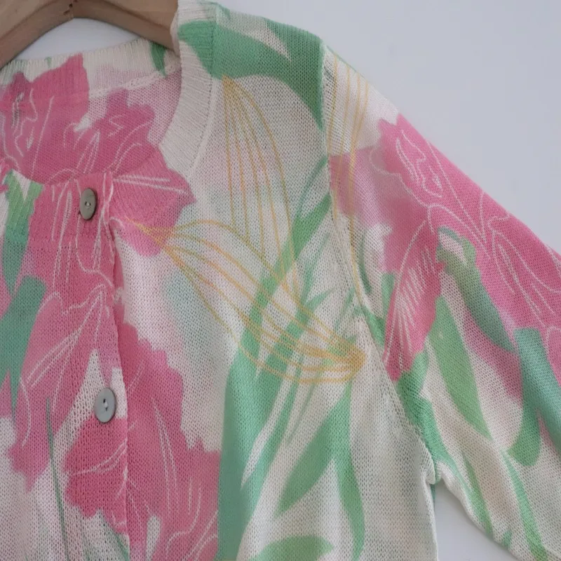 Faionable Print Gebreid Lang Sve rond Ne Open Vest Dames Zomer Nieuwe collectie Ademend Lichtgewicht Veelzijdige top