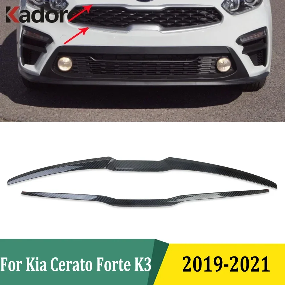 For Kia Forte Cerato K3 2019 2020 2021 Carbon Fiber Front Grille Grill Molding Cover Trim Sticker Styling Exterior Accessories