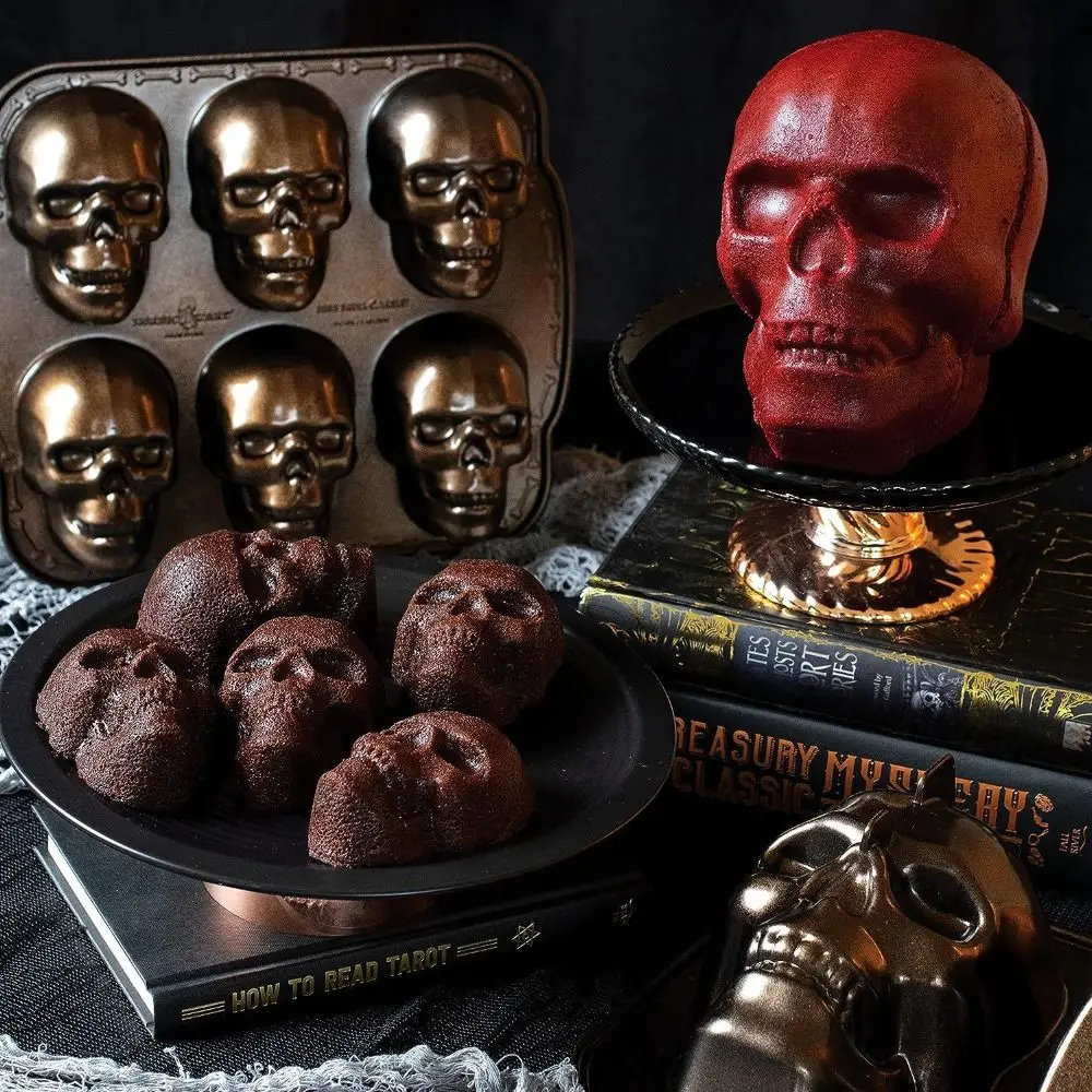 3D Skull Molds Halloween Skull Baking Mold High Temperature Resistance Aluminum Skull Cake Mold Realistic Kitchen Supplies