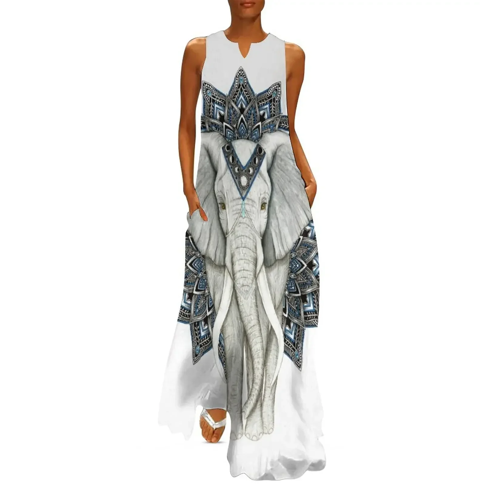 

Zen Elephant Mandala Long Dress cocktail dresses Dress vintage Woman clothing Dresses Dress
