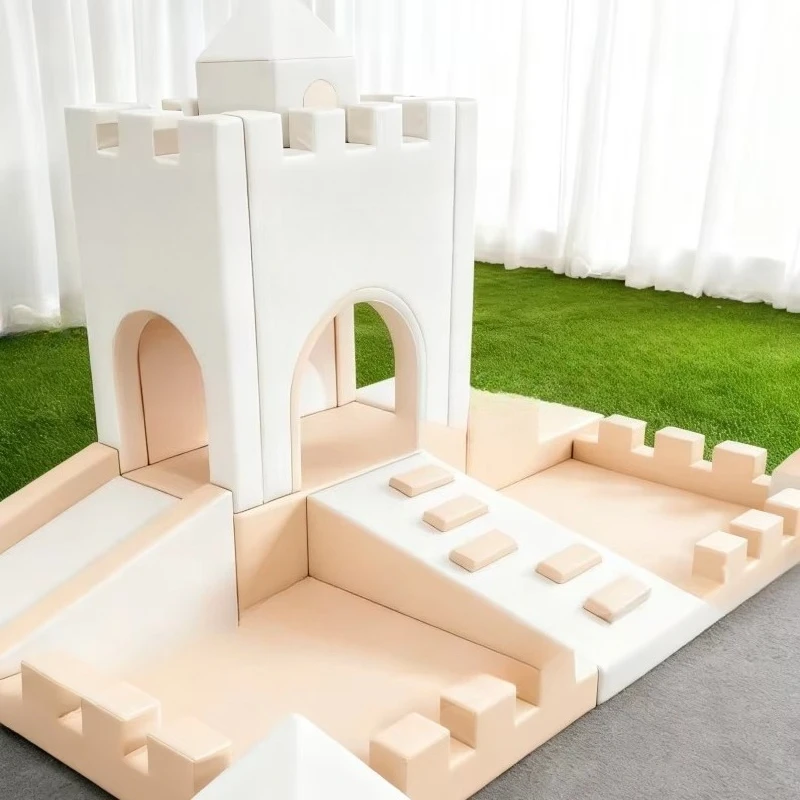 

White Beige Indoor and Outdoor Playground Equipment Children Climbing Slides Gym Ball Pit Castle Soft Play House Shopping Mall