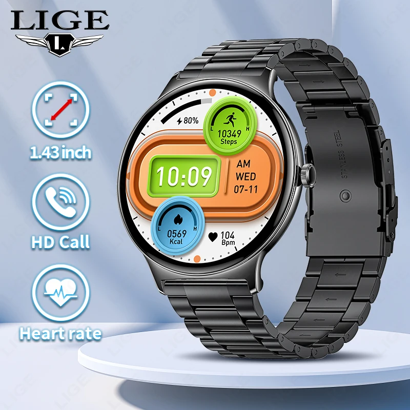 

LIGE 1.43 Inch AMOLED Screen Smart Watch Women Always Display Heart Rate Men Watch Bluetooth Call Smartwatch GPS Sports Tracker