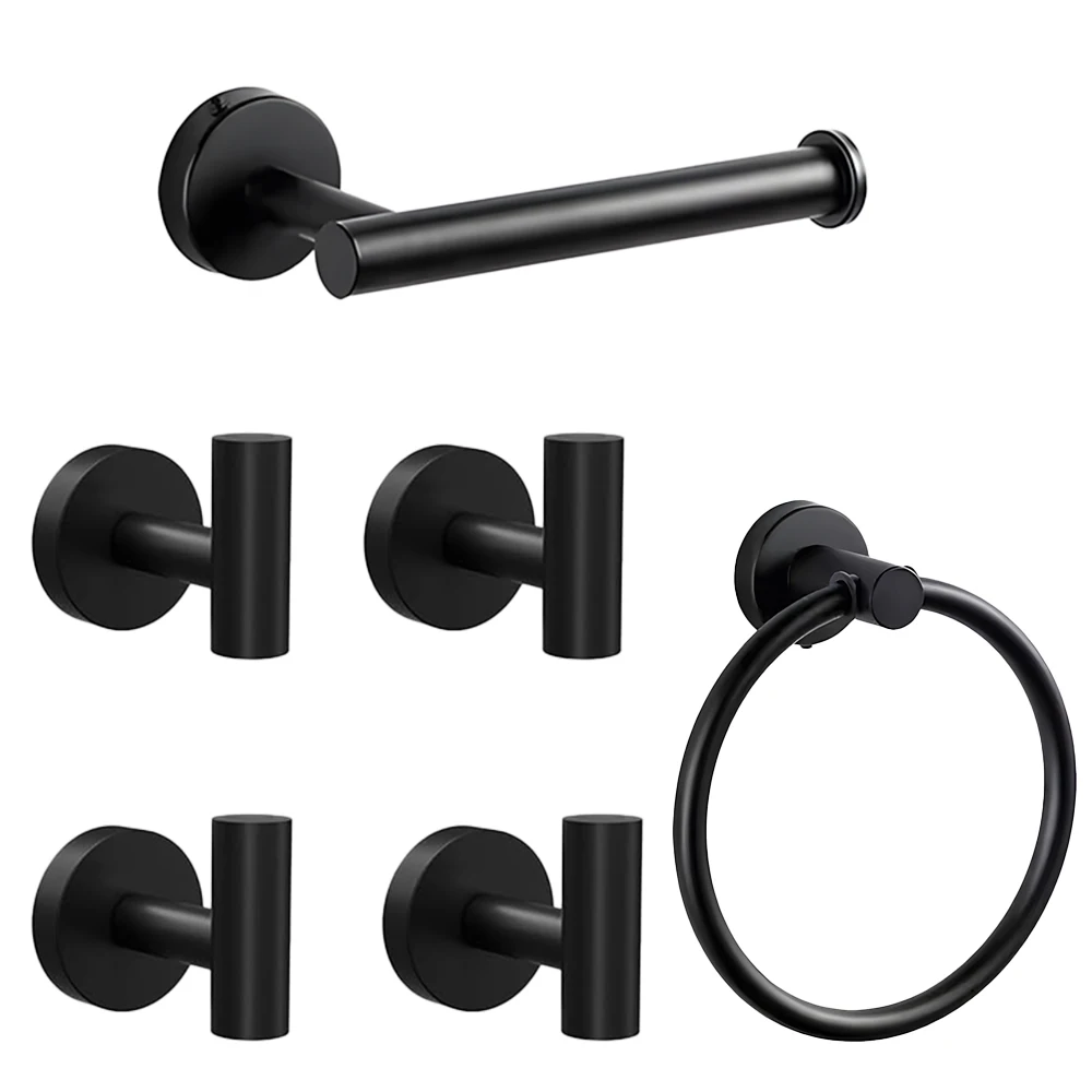 

Набор из 6/7 предметов: настенный держатель для полотенец из нержавеющей стали, кольцо для полотенец, вешалка для халатов, крючок, матовый черный, аксессуары для ванной комнаты